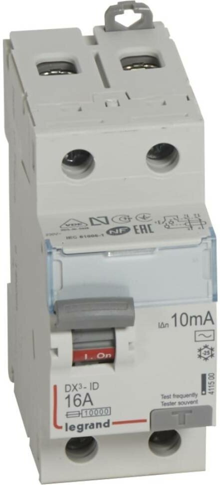 Устройство защитного отключения (УЗО) Legrand 2п 16А 10мА тип AC DX3, 411500