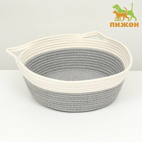 Экологичный лежак для животных хлобчатобумажный 40 х 30 х 15 см вес до 15 кг бело-серый 2700₽