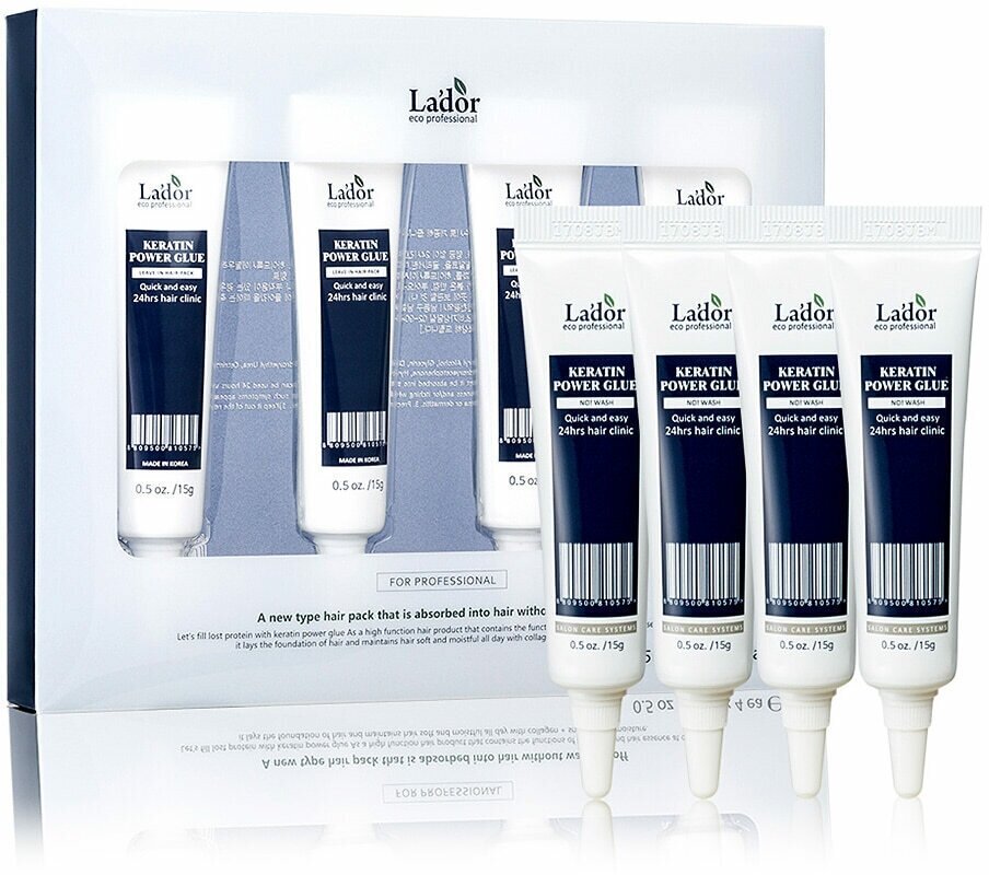 La'dor Набор кератиновых сывороток для секущихся кончиков волос Keratin Power Glue, 4шт*15г