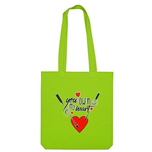 сумка любовь сердце 14 февраля день валентина зеленое яблоко Сумка шоппер Us Basic, зеленый