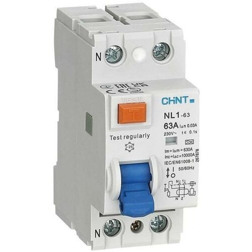 Выключатель дифференциального тока (УЗО) 2п 63А 30мА тип AC 6кА NL1-63 (R) CHINT 200214 выключатель дифференциального тока узо 2п 63а 30ма тип ac 6ка nl1 63 r chint 200214