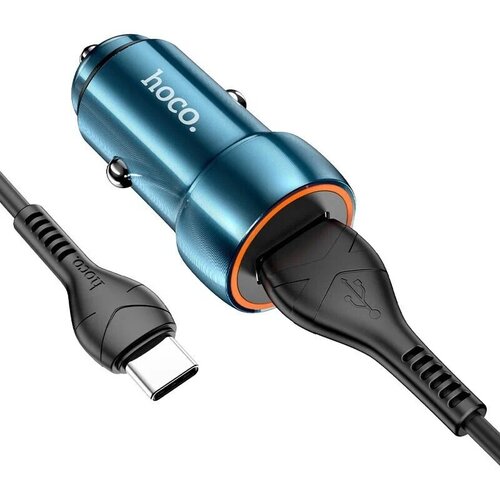 Автомобильное зарядное устройство Hoco Z46 18W USB QC3.0 + кабель USB Type-C, Sapphire Blue