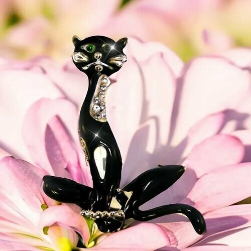 Брошь, эмаль, черный брошь кошка cat brooch au