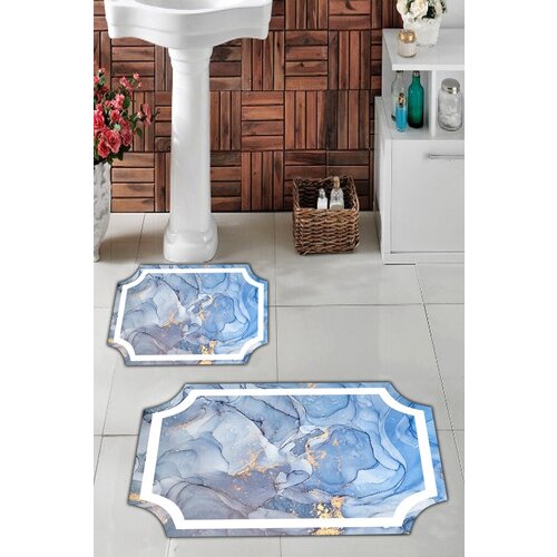 Коврики для ванной 65х105см и 55х65см безворсовые голубой