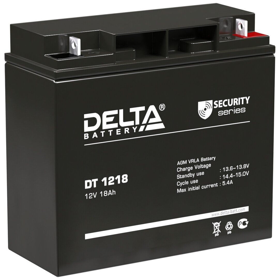 Delta DT 1218 (12V / 18Ah) Батарея DELTA серия DT, DT 1218, напряжение 12В, емкость 18Ач