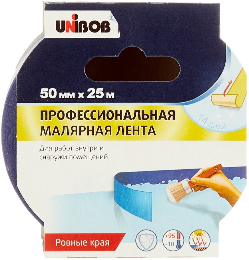 Клейкая лента малярная UNIBOB 48424/89343, 50 мм x 25 м