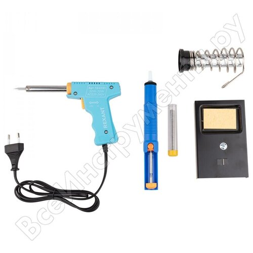 Набор для пайки Rexant паяльник импульсный 3070Вт оловоотсос подставка припой 144600₽
