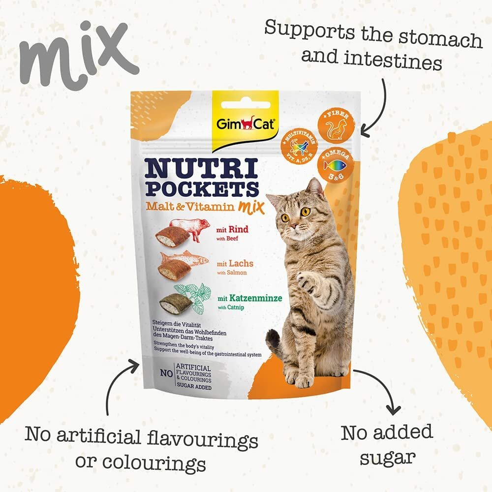 GimCat Nutri Pockets Malt and Vitamin Mix лакомство для кошек подушечки Солод и Витамины, 150 г - фотография № 2