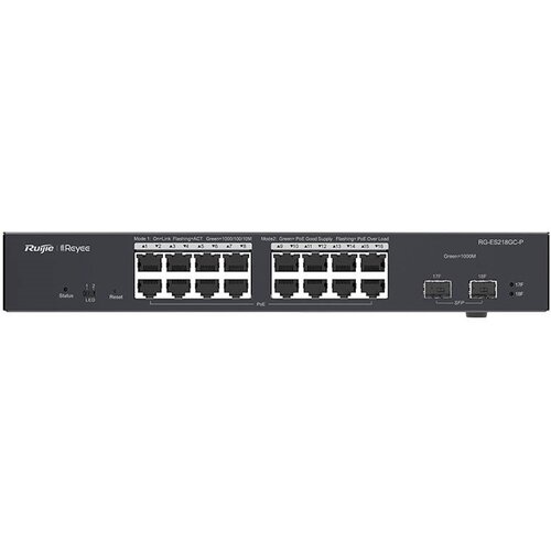 Reyee 18-Port Gigabit Smart POE Switch 16 Gigabit RJ45 Ports including 16 POEPOE Ports 2 SFP Slots 240W PoE power budget13-inch Rack-mountable S 2369200₽