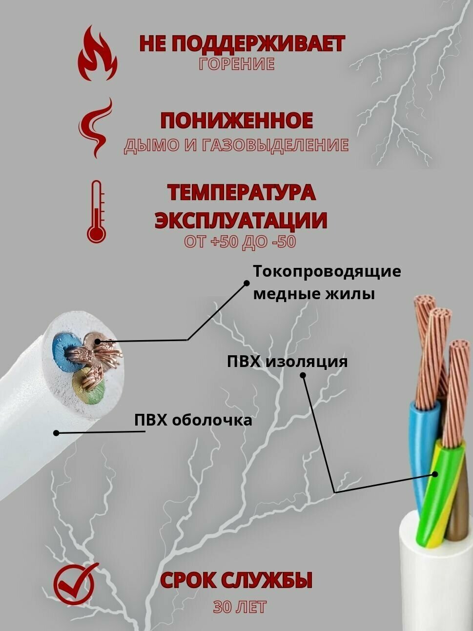 Электрический кабель ПВС Гост 3х1,5 50м; - фотография № 2