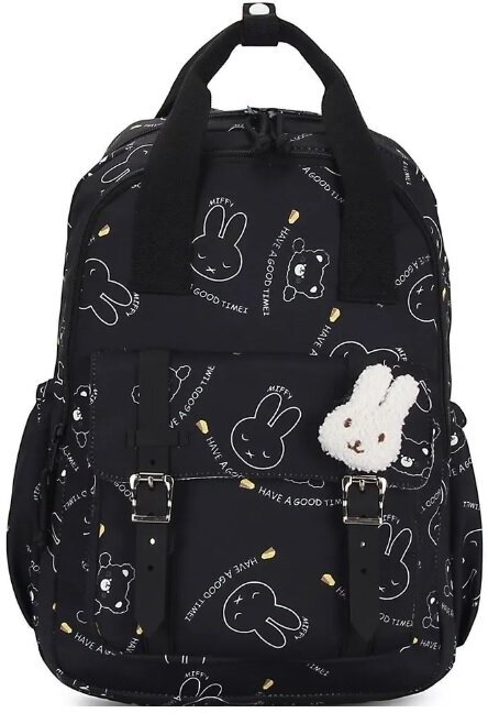 Рюкзак для подростков в школу Nikki Nanaomi , черный, с принтом зайчик, 14 л, формат А4.