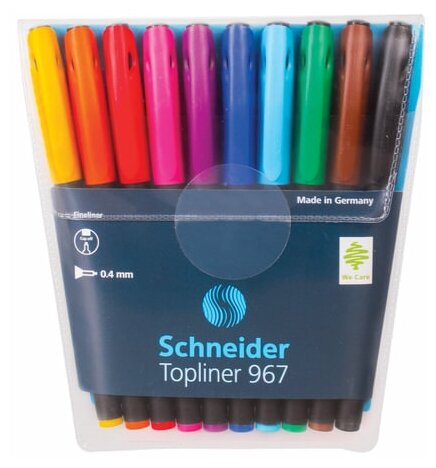 Набор капиллярных ручек Schneider Topliner 967 (0.4мм, 10 цветов) 10шт, 10 уп. (196790)