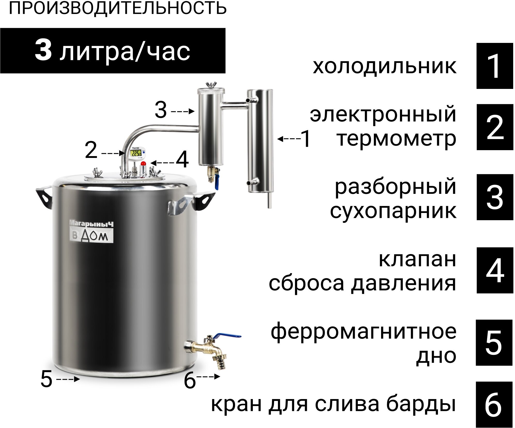 Самогонный аппарат "Будённый" 30 литров, дистиллятор с сухопарником