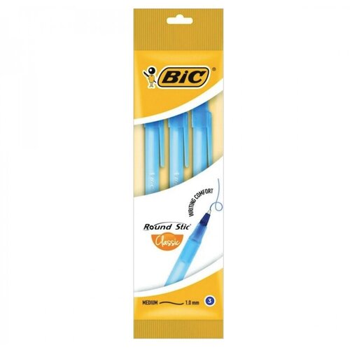 Набор шариковых ручек BIC Round Stic (0.5мм, синий цвет чернил) 3шт. (9021522)