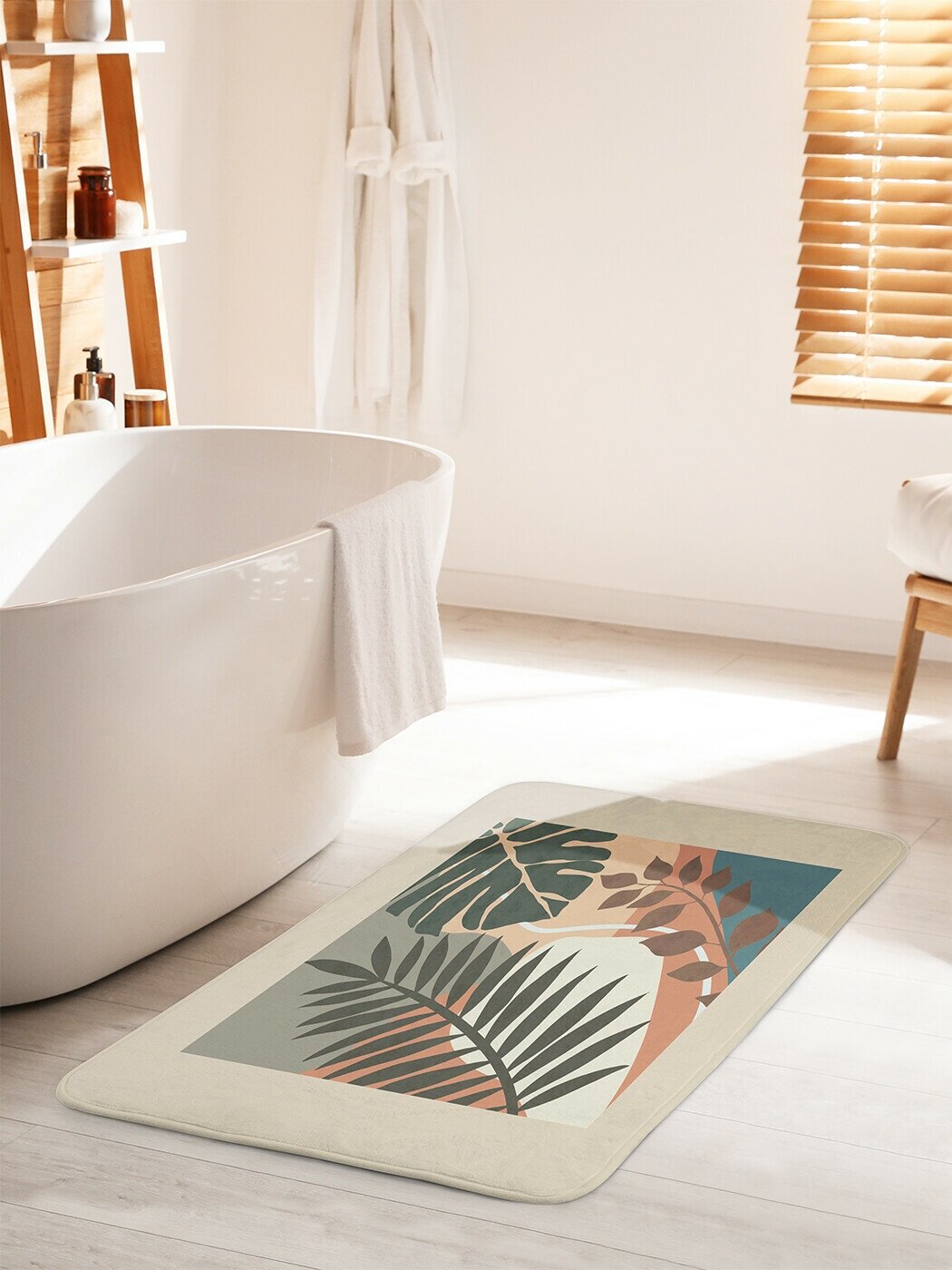 Коврик для ванной комнаты и туалета противоскользящий JoyArty "Пальмовые листья на бежевом фоне" 60х100 см