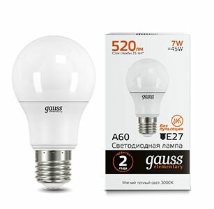 лампа Gauss Elementary 7Вт E27 520Лм LED 3000К груша - фото №1