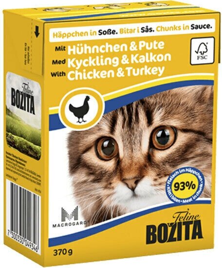 Влажный корм для кошек Bozita с курицей, с индейкой 6 шт. х 370 г (кусочки в соусе) - фотография № 3
