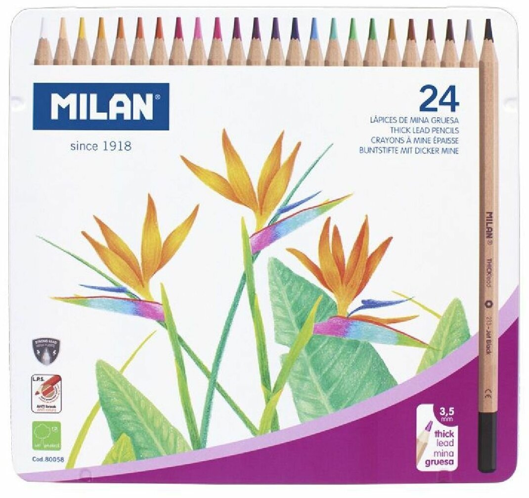 Набор цветных карандашей MILAN шестигранные 24 цвета в металлической упаковке