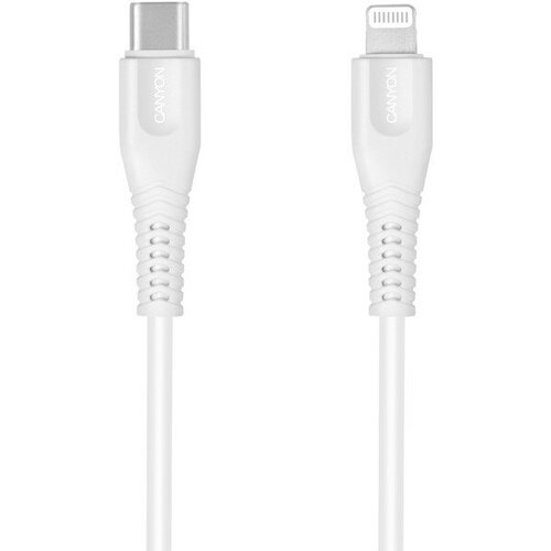 Кабель Canyon MFI-4, Lighting - USB-C, 18 Вт, быстрая зарядка, чип MFI, 1.2 м, белый 9646053