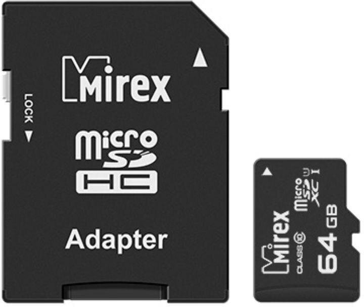 Карта памяти Mirex microSDХC с адапт 64Gb UHS-I/U1/class 10(13613-AD10SD64)