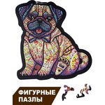 Пазл деревянный фигурный объемный мопс 95 элемент в форме животных для детей и взрослых PuzzleHome на подложке - изображение