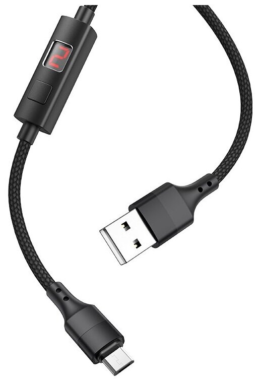 Кабель USB - микро USB HOCO S13 Central control, 1.2м, круглый, 2.4A, ткань, дисплей, цвет: черный