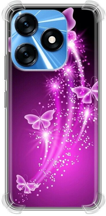 Дизайнерский силиконовый с усиленными углами чехол для Текно Спарк 10 / Tecno Spark 10 Бабочки фиолетовые