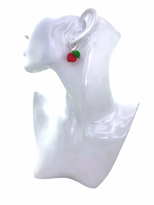 Серьги с подвесками , стекло, полимерная глина, размер/диаметр 30 мм, красный, зеленый
