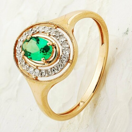 Кольцо, красное золото, 585 проба, изумруд, бриллиант, размер 17.5, бесцветный, зеленый moonka тонкое золотое кольцо проволока с изумрудом