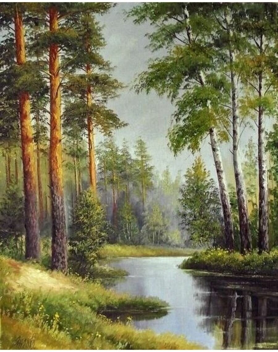 Лесной пейзаж Природа живопись 40х50