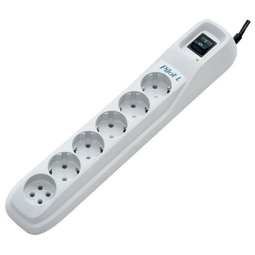 Сетевой фильтр Pilot L 6 розеток (5 евро + 1 б/зазем.) 3 м - Surge protector ZIS Pilot L-6 3m, 6 outlets (5+1), white сетевой фильтр pilot l gp 6 розеток 5 евро 1gp 1 8 м zis pilot l 6 gp