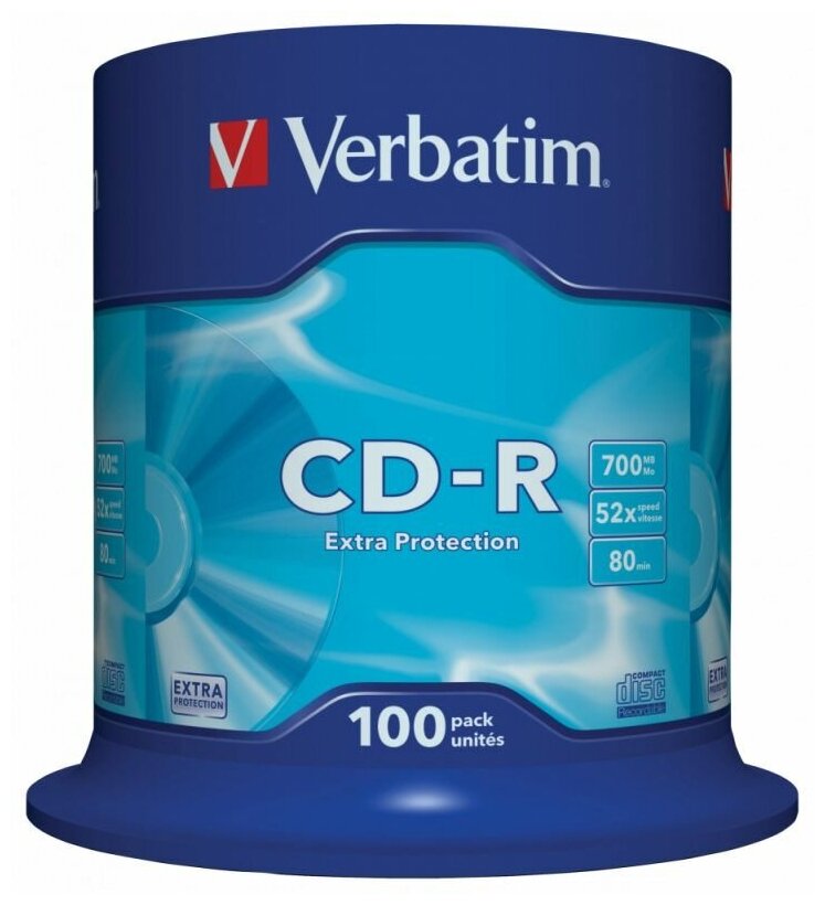 Диск CD-R Verbatim 700Mb 52x Cake Box (100шт) (43411)