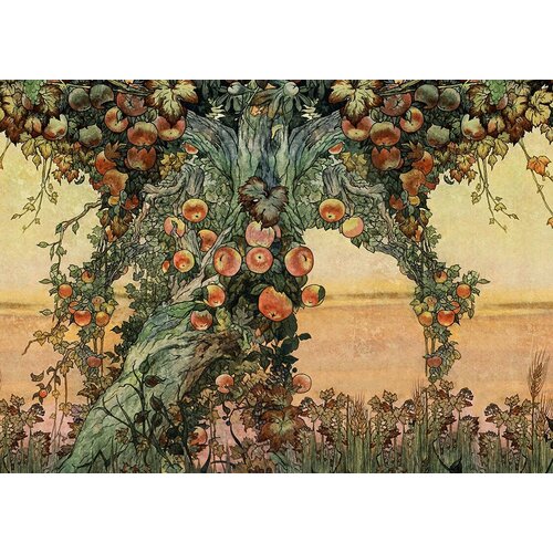 Моющиеся виниловые фотообои Старая яблоня живопись, 315х225 см