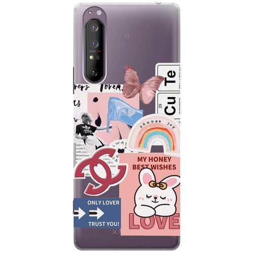 Силиконовый чехол с принтом Cute Stickers для Sony Xperia 1 II / Сони Иксперия 1 2 силиконовый чехол на sony xperia 1 iii сони иксперия 1 3 с 3d принтом patriot прозрачный