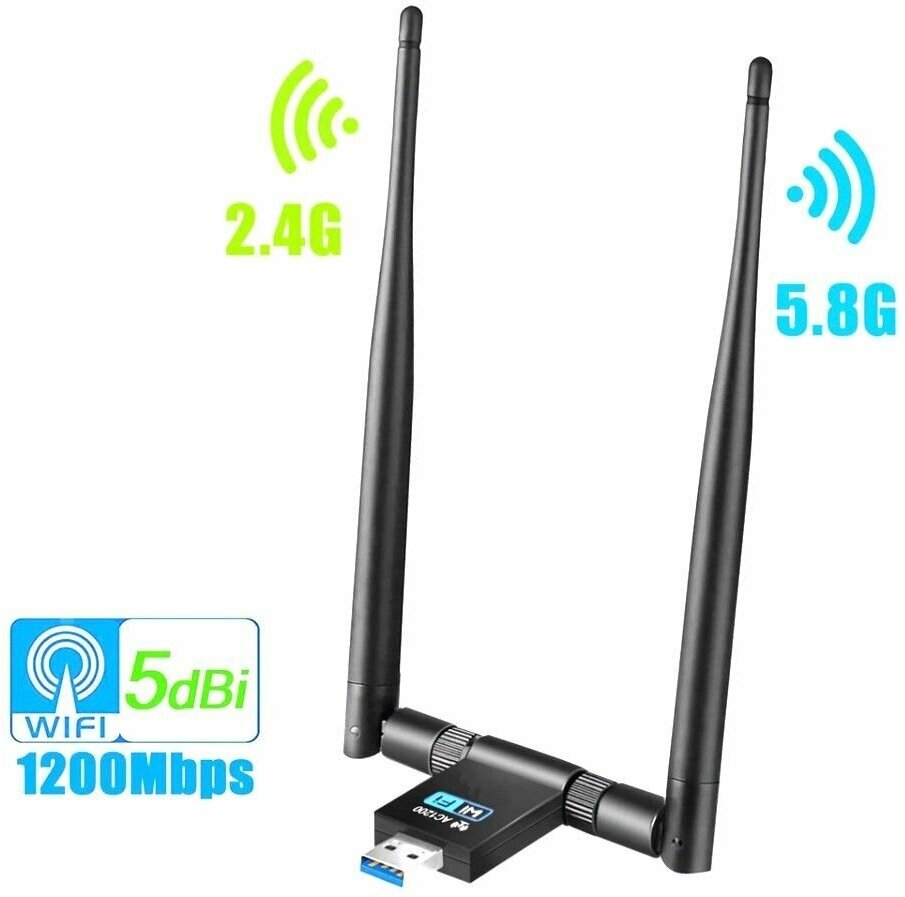 Гигабитная беспроводная сетевая карта USB 3.0 Wi-Fi 1200 Мбит/с - 58G двухчастотный для стабильного сигнала дальнего действия