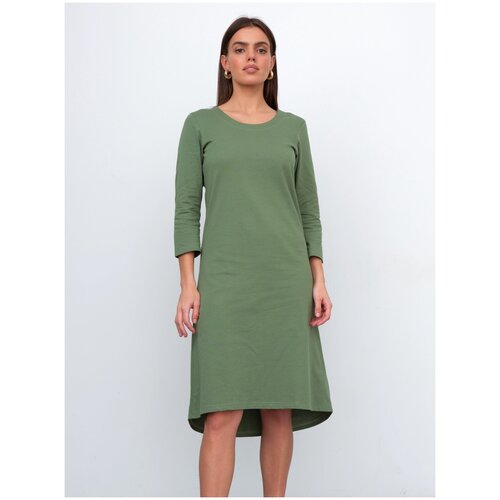 фото Платье ihomewear удлиненное, укороченный рукав, трикотажная, размер m, зеленый