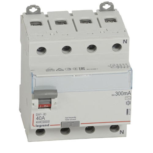 DX3 Блок утечки тока (УЗО) 4-полюсный, 40A, 300mA, тип АC Legrand, 411723