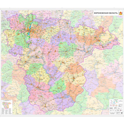 Настенная карта Воронежской области 153 х 178 см (с подвесом) карта воронежской области 135 х 150 см настенная с подвесом