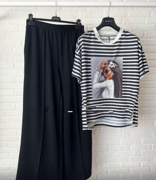 Костюм АРАМЭ, футболка и брюки, свободный силуэт, размер 54, черный