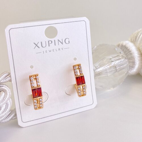 Серьги XUPING JEWELRY, фианит, размер/диаметр 15 мм, красный, золотой бижутерия под золото серьги шары классика медсплав