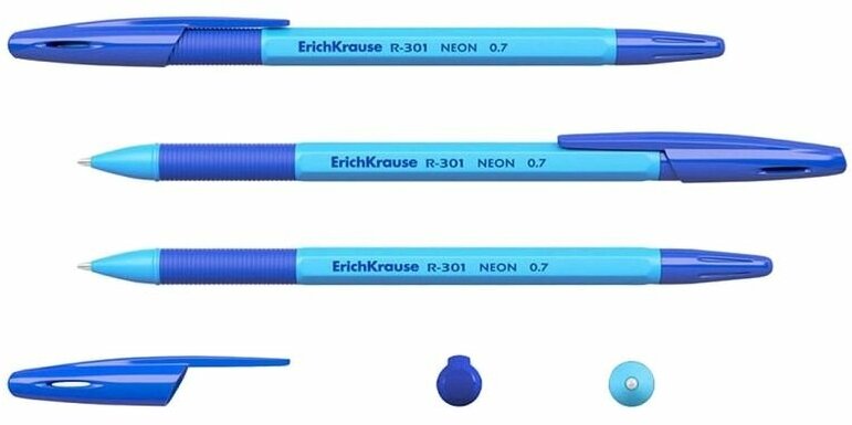 Ручка шариковая Erich Krause R-301 Neon 0.7 Stick&Grip в наборе из 4 штук пакет - фото №8