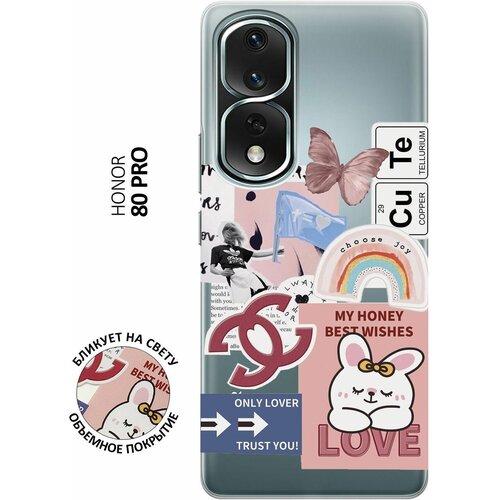 Силиконовый чехол с принтом Cute Stickers для Honor 80 Pro / Хонор 80 Про силиконовый чехол на honor 80 pro хонор 80 про с принтом розовая гербера