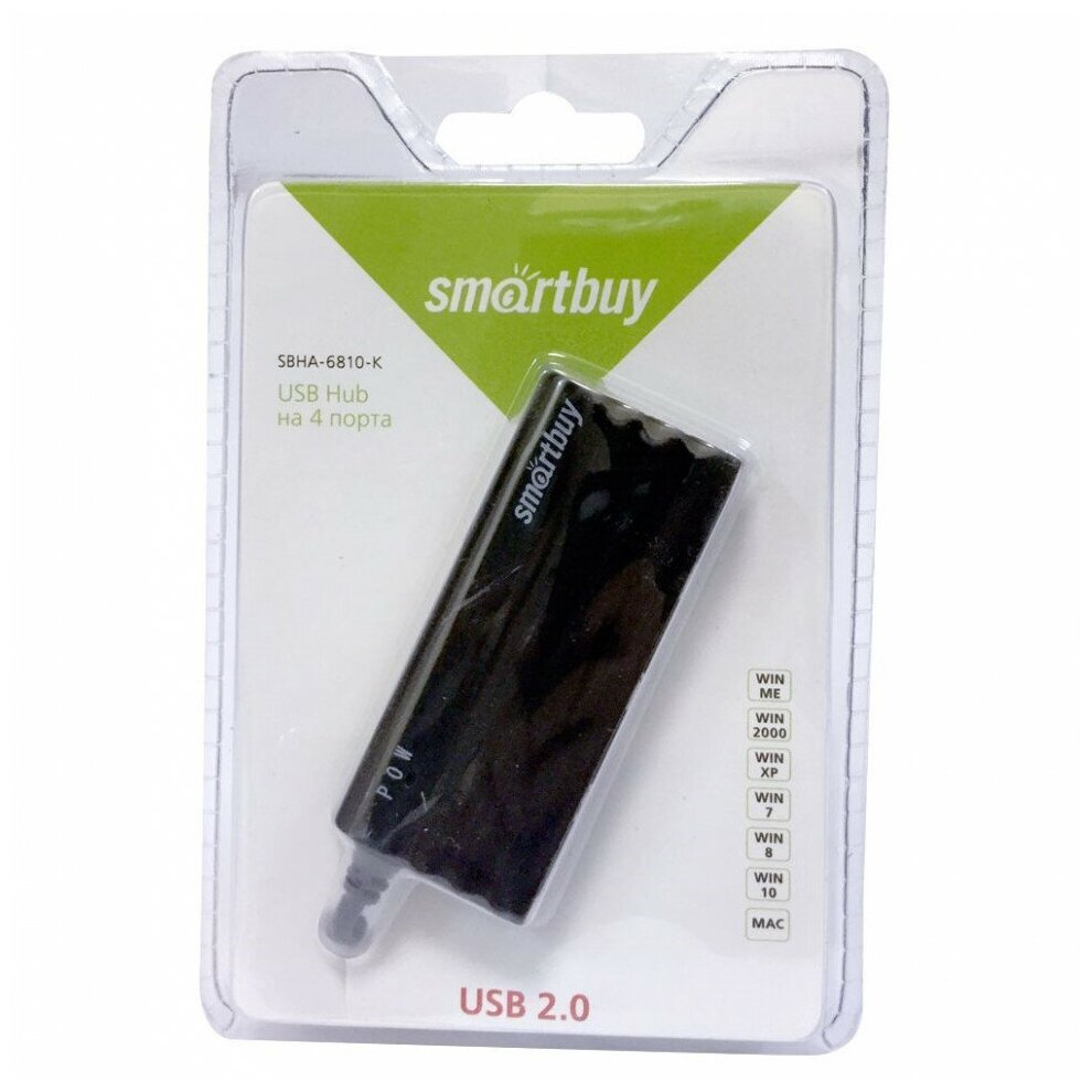 USB 20 Хаб Smartbuy 6810 4 порта черный (SBHA-6810-K)