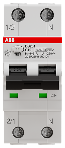 Дифференциальный автомат ABB 1P+N DS201 C10 A30, 10А 30мА тип А (арт. 2CSR255180R1104)