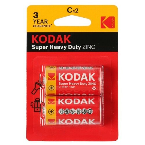 Батарейка солевая Kodak Extra Heavy Duty, C, R14-2BL, 1.5В, блистер, 2 шт. батарейка солевая varta superlife c r14 2bl 1 5в блистер 2 шт