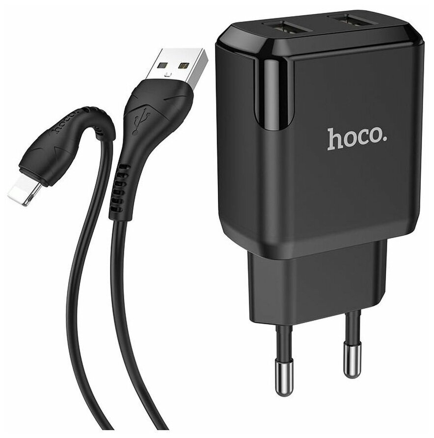 Зарядное устройство HOCO N7 Speedy 2*USB + Кабель USB-Lightning, 2.1A, черный