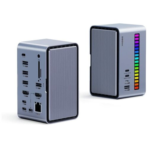 Многопортовая док-станция Hagibis, USB-концентратор 14 в 1, со светодиодной полосой RGB (U100 Pro) usb 3 2 gen 2 док станция kingston workflow 5g usb a c hub