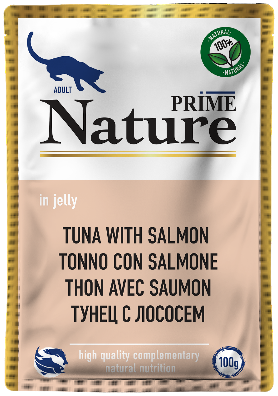 Влажный корм для кошек PRIME NATURE Тунец с лососем в желе, пауч 100г, 24 шт.