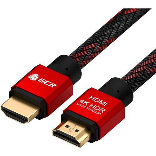 GCR Кабель 1.5m HDMI 2.0, BICOLOR нейлон, AL корпус красный, HDR 4:2:2, Ultra HD, 4K 60 fps 60Hz/5K*30Hz, 3D, AUDIO, 18.0 Гбит/с, 28AWG (GCR-52162) greenconnect кабель slim 2 0m hdmi 2 0 черный slim od3 8mm hdr 4 2 2 ultra hd 4k 60 fps 60hz 3d audio 18 0 гбит с 32 32 awg gcr 51596