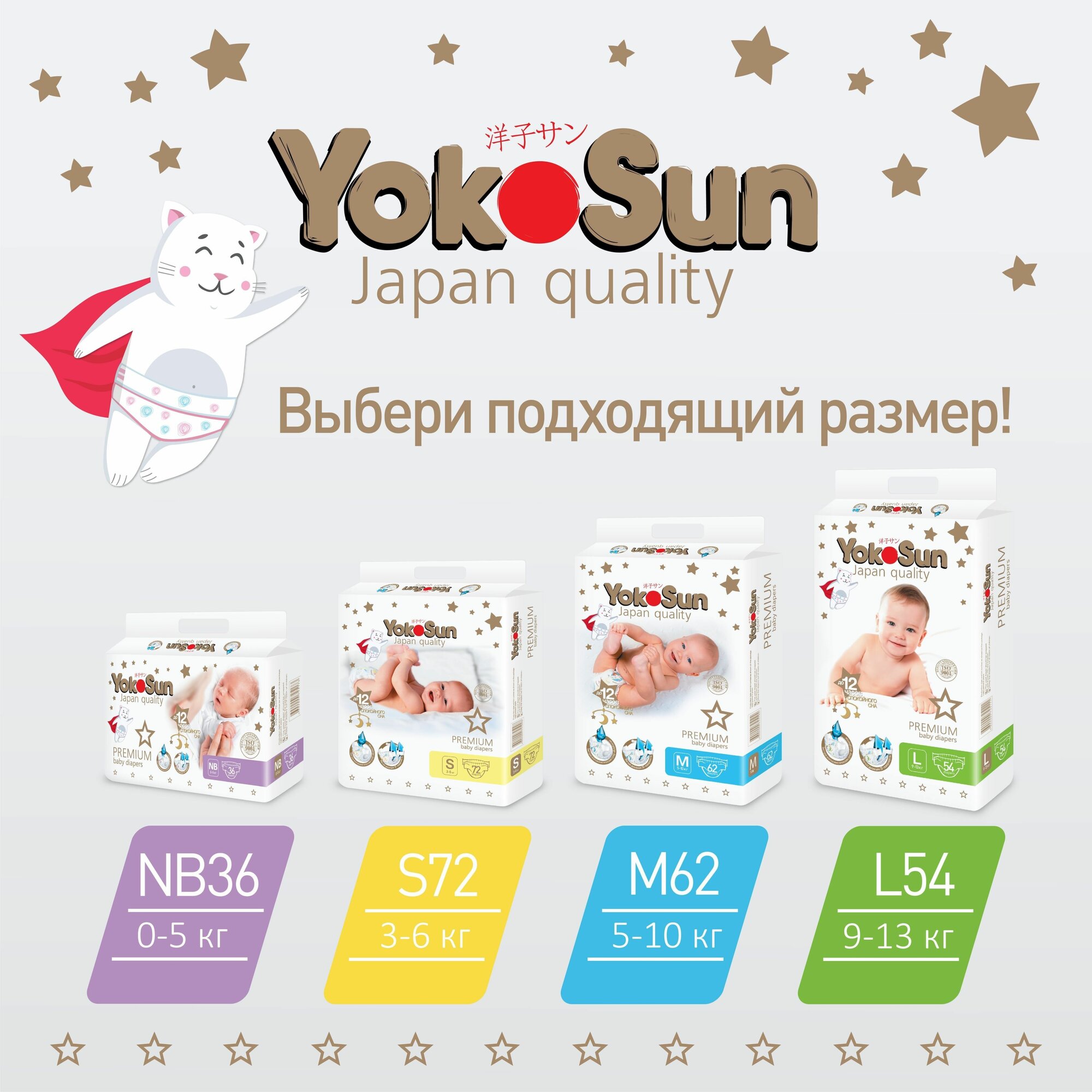 Подгузники YokoSun Premium NB (0-5 кг) 36 шт